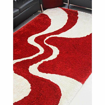 GLITZY RUGS 8 x 10 ft. Hand Tufted Shag Polyester Contemporary Rectangle Area Rug, Red & White UBSK00003T2631A15
